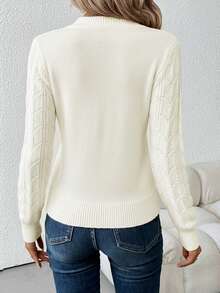 SHEIN Clasi 女士V领长袖毛衣，秋冬季长袖上衣 - 白色 - 查看 2