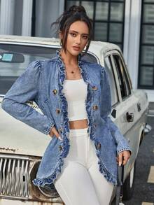 SHEIN Tall Women's Casual Denim Jacket - Dark Wash - View 7