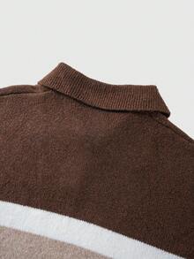 ROMWE MEN Prep Pull ample à manches longues avec motif de lettres et couleurs contrastées, automne/hiver