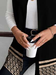 EMERY ROSE 经典金色几何印花休闲简约大码夹克，适合秋冬 - 彩色 - 查看 8