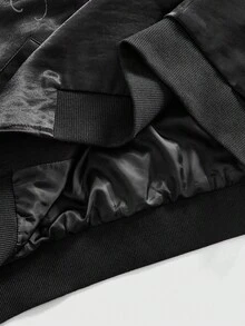 ROMWE MEN Goth Men's Skull Floral Print Contrast Color Satin Long Sleeve Jacket - Black - View 7