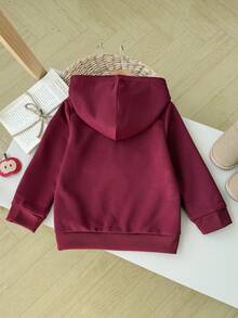 SHEIN 年轻女孩休闲百搭百搭连帽拉链夹克，秋冬 - 酒紅色 - 查看 2