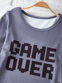 2pcs Tween Boy Video Game Print Pajama Set - Dark Grey - View 3