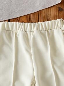 SHEIN Baby Girl Blue Knitted 3D Floral Pullover Sweater + Straight Leg Pants Set, Autumn/Winter - Watermelon Pink - View 3