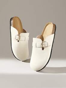 Solecia Women's Casual Buckle Design Slip-On Mules - Apricot - View 3