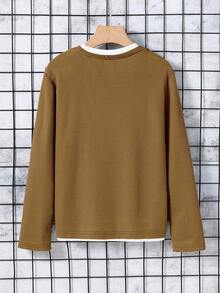 SHEIN Vacaura 男童休闲华夫格面料二合一T恤，适合春秋季日常通勤