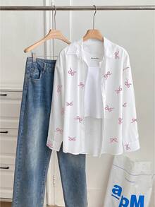 Resyla Women's Bow Print Casual Loose Long Sleeve Shirt - Multicolor - View 4