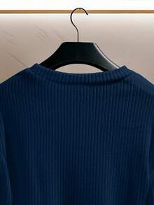 Franclia 时尚新款独特白色柔软针织设计装饰纽扣长袖女式T恤 - 寶藍色 - 查看 6