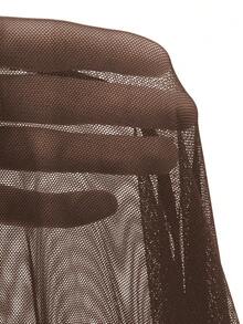 FRIFUL 女式纯色简约透视拼接长袖上衣，日常穿着 - 棕色 - 查看 7