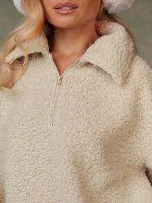 Athîral Women's Fleece Jacket With Embroidered Letter, Regular Fit, Autumn/Winter - Beige - View 6