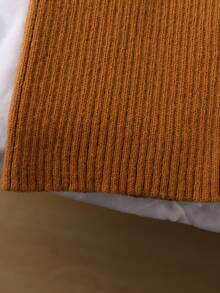 Young Girl' Thick Knit Turtleneck Sweater And Pants Set, Autumn/Winter - Brown - View 3