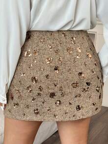 Dazy Plus Minifalda con lentejuelas de talla grande, adecuada para fiestas, citas, Año Nuevo y carnavales - Albaricoque - Ver 2