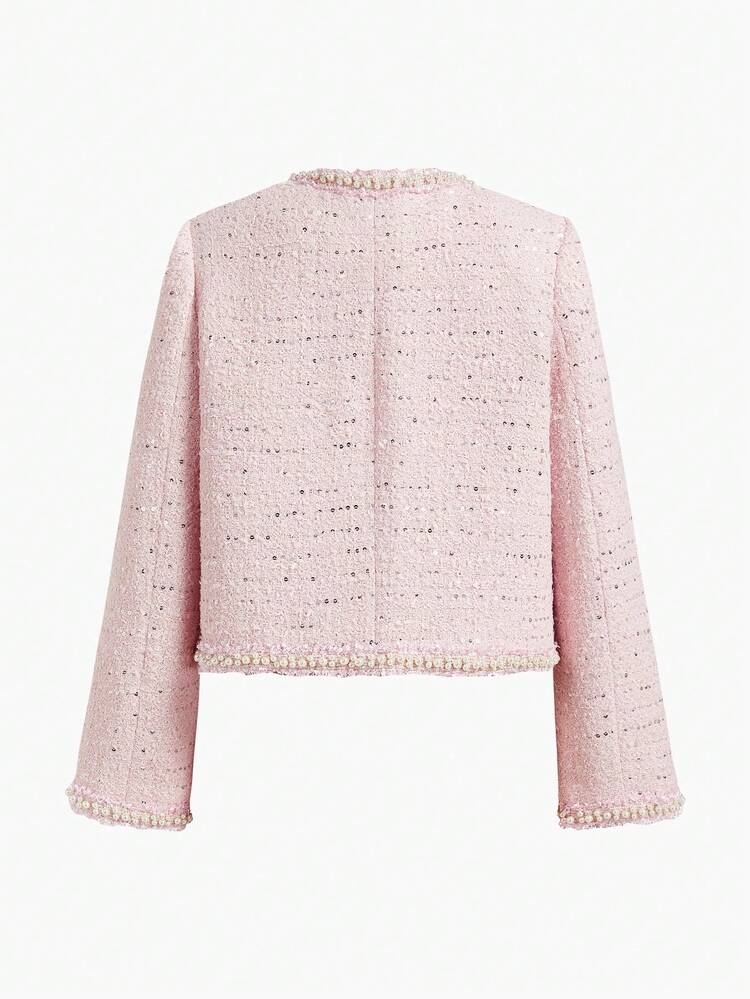 TWEED FAUX PEARL TRIM JACKET