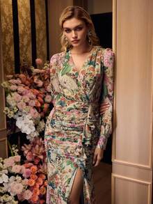 MOTF Soiréza FLORAL PRINT SPLIT THIGH PROM DRESS - Green - View 7