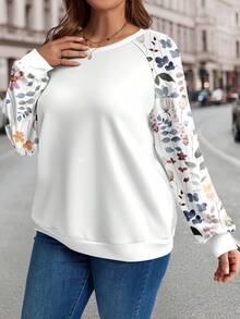 EMERY ROSE Casual Plus Size Women Printed & Solid Color Patchwork Crew Neck Long Sleeve Sweatshirt/Winter - Multicolor - View 7