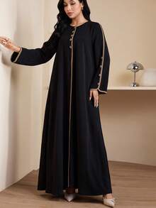 Veilorie Women's Casual Arabic Style Long Sleeve Round Neck Button Design Dress - Multicolor - View 2