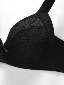 Plus Size Women Lace Patchwork Bra - Black - View 4