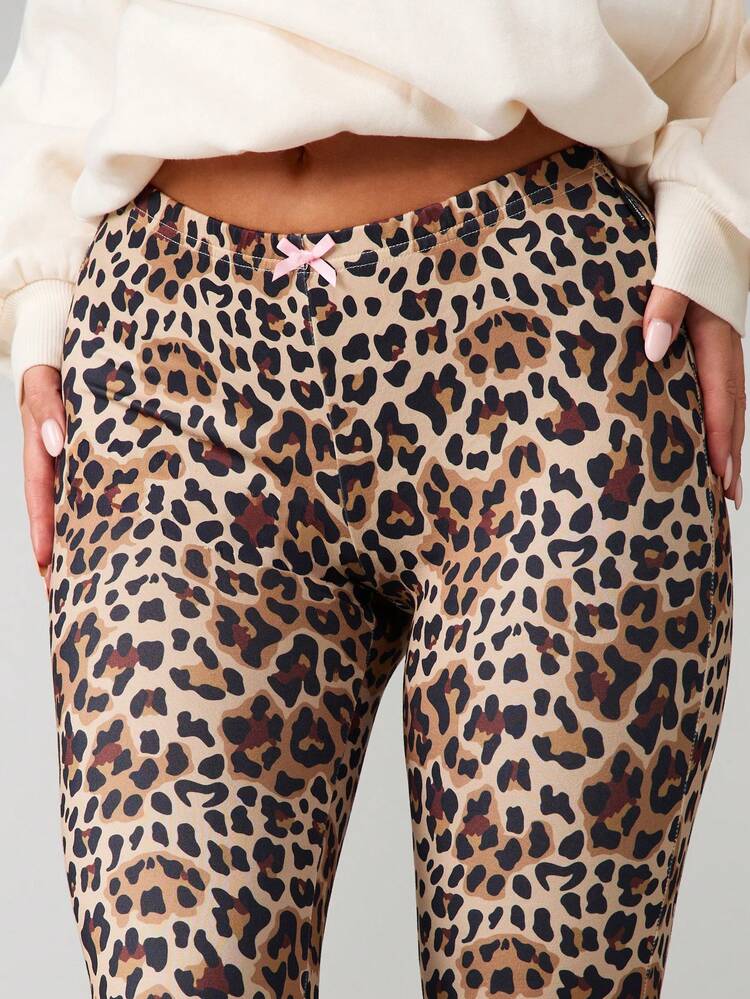 Missguided x Playboy Leopard Print High Waisted Leggings With Pink Lace Trim Capri Pants For Casual Everyday Wear