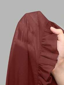 Franclia 大码女式纯色半透明雪纺浪漫荷叶边领带开衫夹克和 V 领细肩带长裙 2 件套，浪漫优雅的女装，适合夏季、户外、室内、休闲、法式休闲、派对 - 咖啡棕 - 查看 3