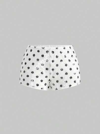 ROMWE Avant Short taille basse femme à pois pailletés vintage