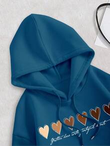 INAWLY Sudadera con capucha de manga larga con ajuste regular y estampado gráfico de eslogan con forma de corazón para mujer