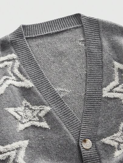 Street Life Men's Punk Cardigan Star Jacquard Knit Sweater, Fashionable
