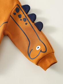 SHEIN 2件套男婴可爱恐龙卡通字母印花长袖卫衣和运动裤运动套装，秋冬季 - 彩色 - 查看 5