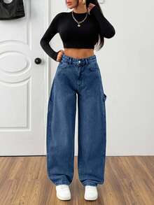 EURMUSE Women's Casual Washed High Waist Loose Fit Jeans - Medium Wash - View 3