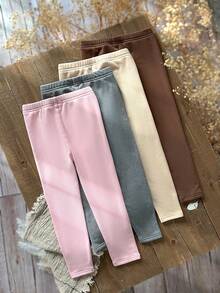 SHEIN 4件套女童可爱针织心形图案打底裤套装，秋冬百搭，适合居家、户外、学校、日常休闲