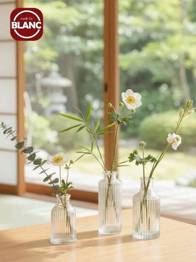 Madebyblanc 1pc Or Glass Vases, Loose Small Mini Ribbed Meubel ative Transparent Retro Vases Tabletop Wedding, Reception, Home ation view 2