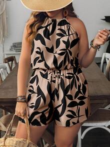 EMERY ROSE Bộ đồ liền thân in hoa đi nghỉ thường ngày cỡ lớn - màu nâu - Xem 1