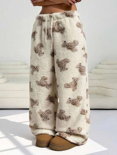 Solflare Pantalon ours imprimé grande taille, doux et chaud, hiver