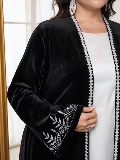 Al Najma Plus Size Women's Floral Embroidery Flare Sleeve Elegant Arabic Abaya