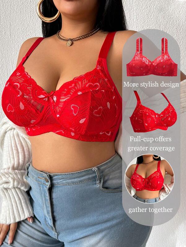 1pc Plus Size Lace Patchwork Wireless Bra