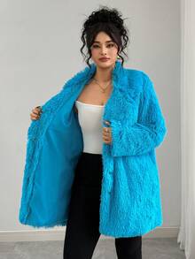 SHEIN Áo khoác lông nhân tạo cỡ lớn cho nữ - Màu xanh ngọc - Xem 7