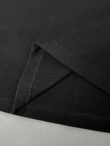 SHEIN Unity Women's Ribbed Knit Bodycon Mini Dress With Cutout Shoulder, Fitted Waist, Autumn/Spring - Black - View 9