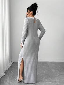 SHEIN Tall CURVE Vestido minimalista versátil de manga larga y cuello alto para mujer de talla grande, con un ajuste favorecedor apto para otoño/invierno, para uso diario - Multicolor - Ver 2