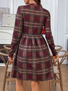 EMERY ROSE 休闲复古格纹修身长袖女装连衣裙，适合秋冬季 - 彩色 - 查看 2