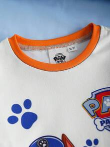 SHEIN | PAW Patrol 2件套小男孩休闲卡通小狗印花圆领长袖上衣和紧身裤舒适睡衣套装 - 黑與白 - 查看 3