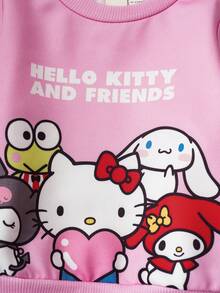 HELLO KITTY AND FRIENDS | SHEIN 女婴休闲可爱卡通字母图案圆领卫衣，秋季 - 粉色 - 查看 4