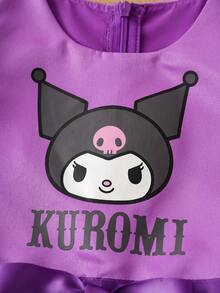 HELLO KITTY AND FRIENDS | SHEIN 少女甜美可爱卡通图案圆领盖袖网纱拼接紫色连衣裙