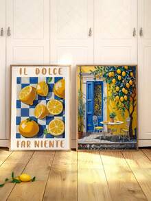 1PC  Frameless Canvas Print Vintage Italian Lemon Tree Artwork Wall Decor For Living Room Bedroom Kitchen Dining Room Housewarming Birthday Graduation Gift(Random Edition) - Multicolor - View 1