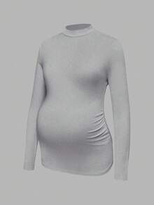 Modmama Pregnant Women's Solid Color Casual Long Sleeve T-Shirt - Grey - View 7
