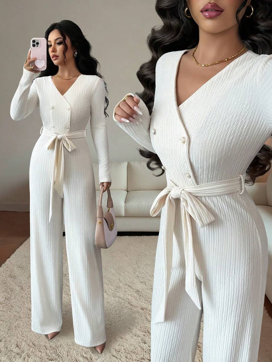 SHEIN Elenzya Bộ đồ liền thân thu/đông thiết kế thời trang mới thiết yếu Bộ đồ liền thân ống đứng dài tay dài, cạp chun gợi cảm, cao cấp, thanh lịch, quà tặng sinh nhật, hẹn hò, tiệc độc lập, ngày lễ tình nhân, Halloween, lễ hội mua sắm Double 11, Thứ Hai điện tử, đêm Giáng sinh, lễ Halloween, lễ Tạ ơn, lễ hội Giáng sinh, Diwali, không khí du lịch - Màu be - Xem 1