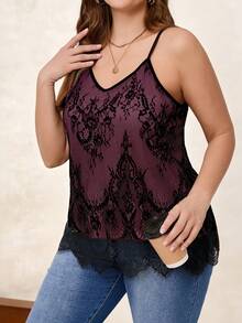 SHEIN Clasi Áo hai dây ren hoa cỡ lớn cho nữ - Màu đỏ tím - Xem 3