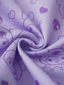 HELLO KITTY AND FRIENDS | SHEIN 年轻女孩甜美休闲宽松浅色印花套头卫衣，紫色 - 紫色 - 查看 3