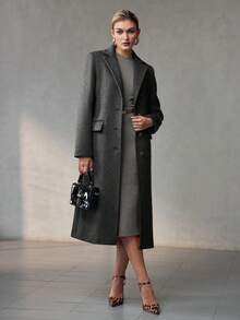 MOTF PREMIUM WOOL LAPEL COLLAR SINGLE BREASTED OVERCOAT - Grey - View 1