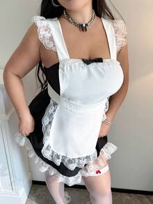 Flirla Váy tối giản ôm sát ren gợi cảm - Đen và trắng - Xem 6