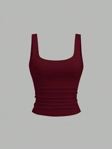 Sweetra 女士休闲褶皱圆领背心，夏季 - 彩色 - 查看 5