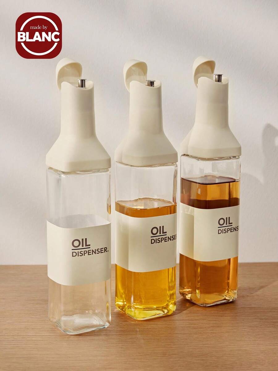 1 件 500 毫升厨房橄榄油分配器瓶、自动翻转醋分配器、防漏酱油分配器、玻璃调味瓶、防滴漏喷嘴烹饪分配器、玻璃瓶 - 白色 - 查看 1